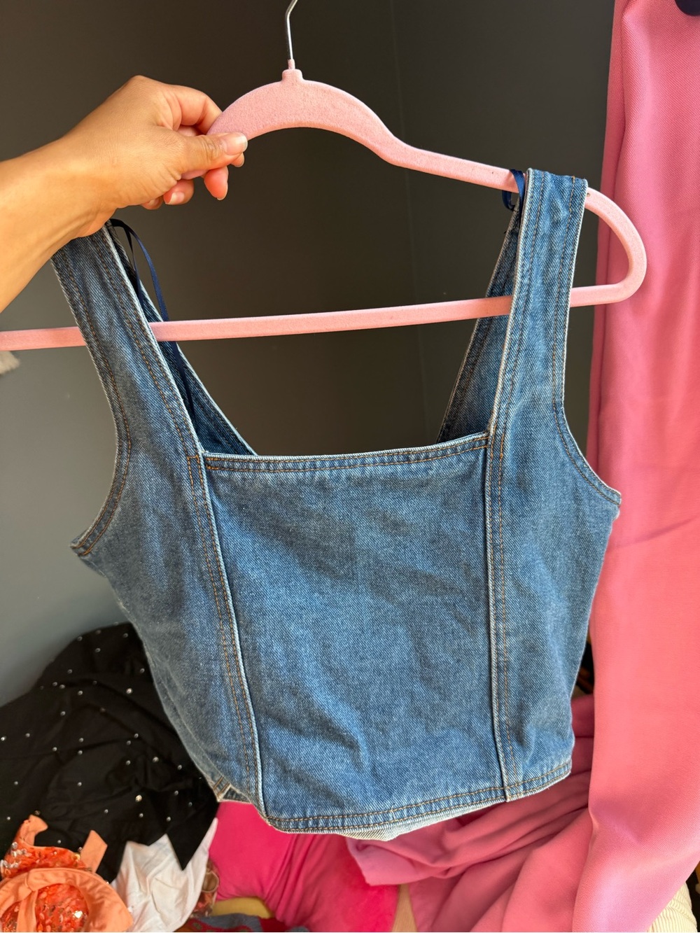 Lush Blue Denim Button Corset Crop Top - Picture 4 of 4